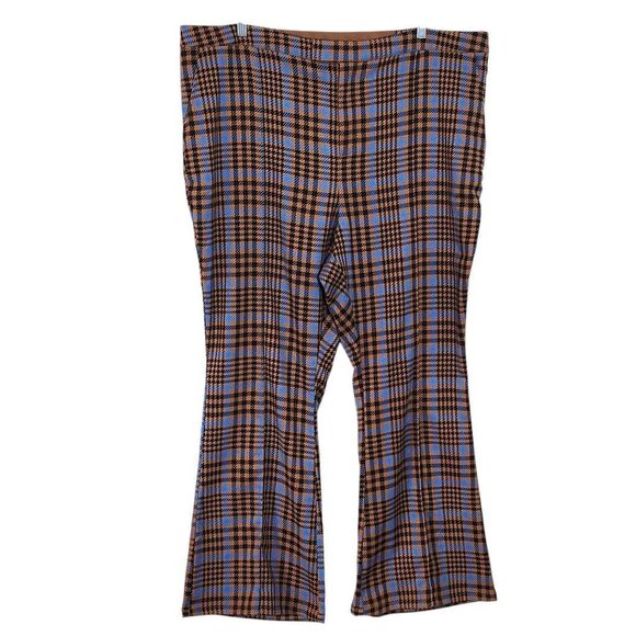 Future Collective Blue and Brown Houndstooth Plaid Boot Cut Pants Size 20/22 - Picture 1 of 7